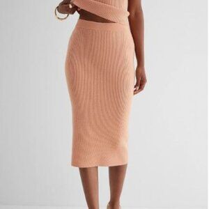 NWT Express High Waisted Ribbed Shine Midi Sweater Skirt - size XL